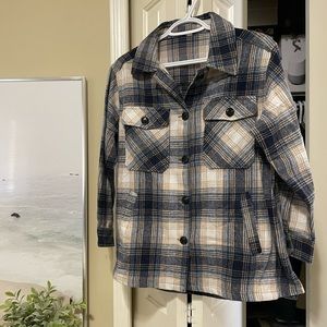 Shein Plaid Pocket Button Up Overcoat